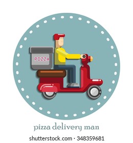 Pizza delivery man. Vector emblem
