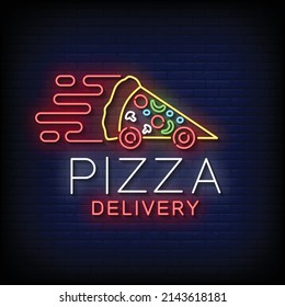 Pizza Delivery Neon Signs Style Text Vector