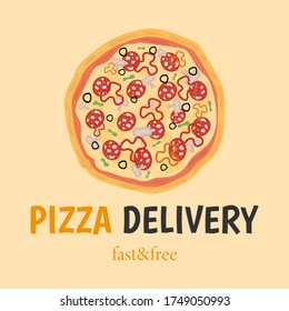 Pizza delivery. Online delivery service concept. Banner, card. Fast and free. Vector illustration