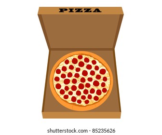 Pizza Delivery - Pepperoni Pizza in Box - Vector Illustration