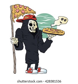 Pizza delivery reaper grim,vector illustration.