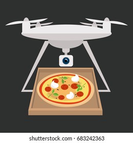 Pizza delivery service. Drone delivery / flat editable vector illustration, clip art