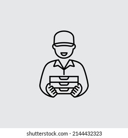 Pizza Delivery Service Man Vector Line Icon