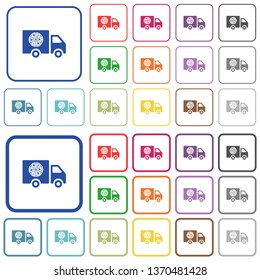 Pizza delivery truck color flat icons in rounded square frames. Thin and thick versions included.