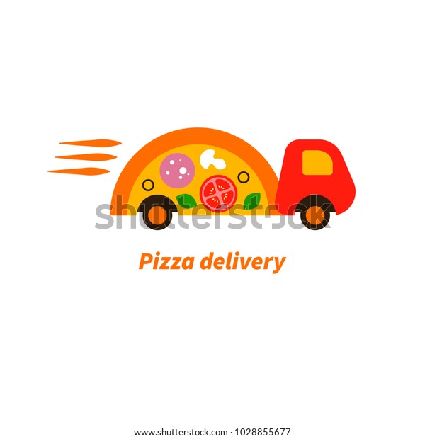 Pizza\
delivery truck. Order online hot pizza; fast delivery; icon, logo\
cafe, italian restaurant. Vector\
illustration