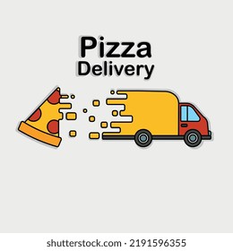 Pizza delivery. Vector graphics. The van delivers pizza. hot cheese.