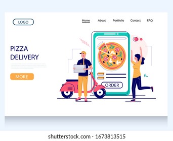 Pizza delivery vector website template, web page and landing page design for website and mobile site development. Fast pizza food delivery service.