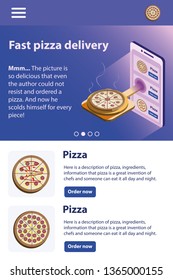 Pizza delivery web page template for mobile phone. Easy to edit and customize.