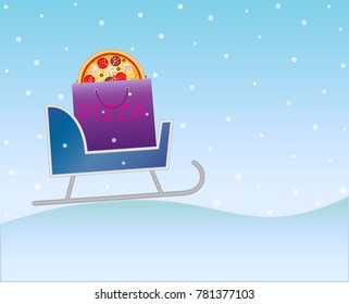 Pizza. Pizza delivery. Winter. concept order delivery pizza. Illustration for advertisement, web sites, flyer, banners design. Vector illustration