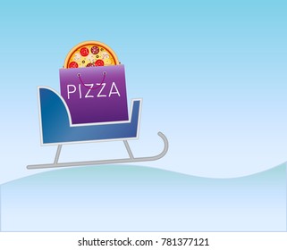 Pizza. Pizza delivery. Winter. concept order delivery pizza. Illustration for advertisement, web sites, flyer, banners design. Vector illustration