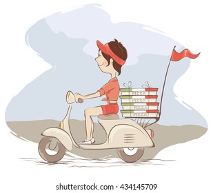 Pizza delivery/Girl on a retro scooter with boxes