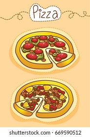 Pizza deluxe cute vector set illustration.