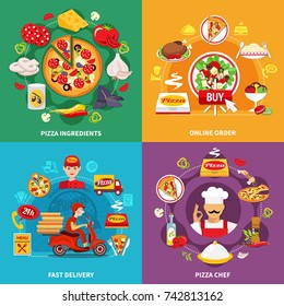 Pizza design concept with round compositions of pizza ingredients delivery service and online ordering application images vector illustration