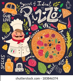 Pizza design menu with chef