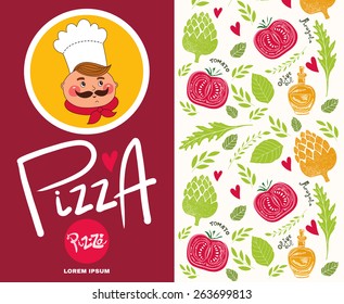 Pizza design menu or poster with different elements