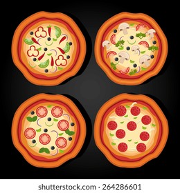 Pizza design over black background, vector illustration.