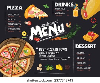 Pizza desserts restaurant menu template dark classic