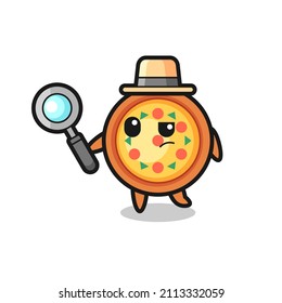 el personaje detective de pizza está analizando un caso, diseño de estilo lindo para camiseta, pegatina, elemento logo