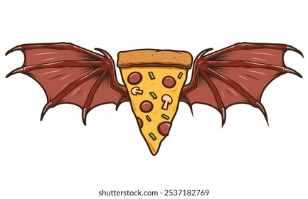 Pizza with devil wings vector