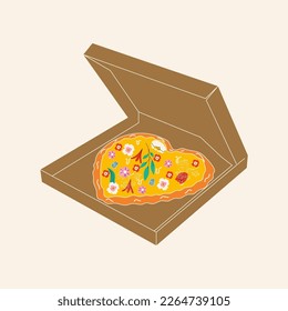Pizza with different flowers. Spring pizza. Hand drawn vector illustration.