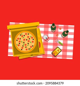 Pizza with dinner. Vector illustration 