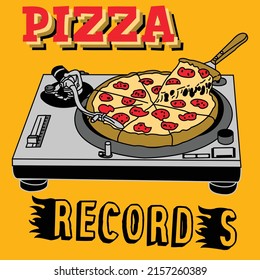 PIZZA DJ TABLE RECORDS VECTOR