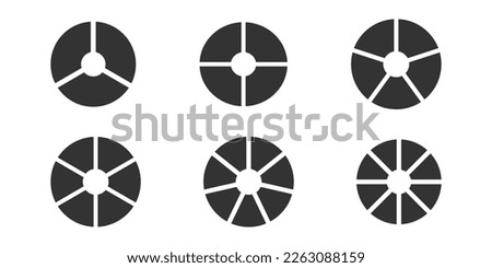 Pizza, donut or pie chart templates. Circle division on 3, 4, 5, 6, 7, 8 equal parts. Wheel diagrams with three, four, five, six, seven, eight segments. Vector graphic illustration Foto d'archivio © 