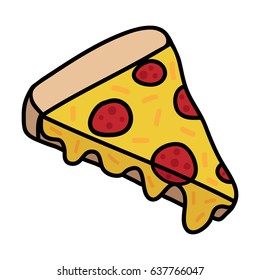 Pizza doodle drawing, slice of pizza with cheese and pepperoni. Vector illustration drawing.