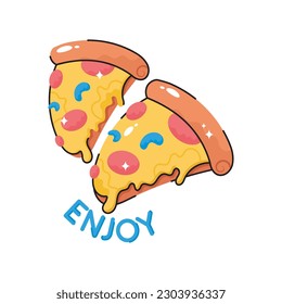 Pizza doodle relleno de contorno vectorial Sticker. archivo EPS 10