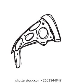 pizza doodle. melting pizza. adorable, colorful, and cute doodle. simple icon. single doodle icon. delicious hand drawn pizza