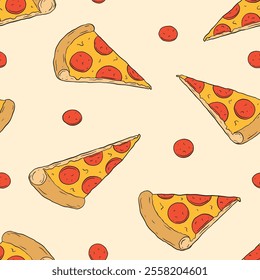 Pizza doodle seamless pattern. Vector background illustration