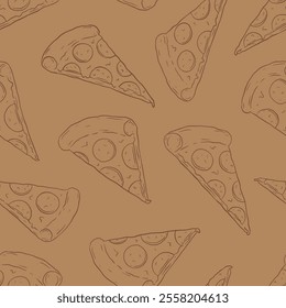 Pizza doodle seamless pattern. Vector background illustration