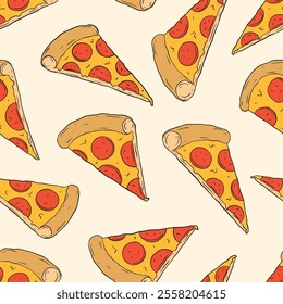 Pizza doodle seamless pattern. Vector background illustration