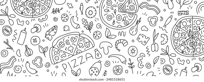 Pizza doodle set. Vector isolated on white background