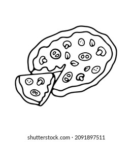 Pizza In Doodle Style. Isolated Vector.