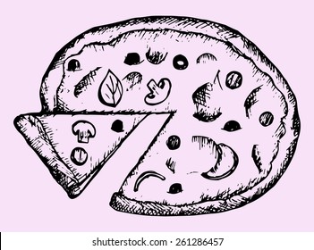 pizza, doodle style, sketch illustration