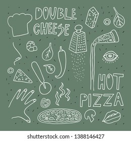 Pizza doodle style vector sketch . Freehand monochrome drawing  .