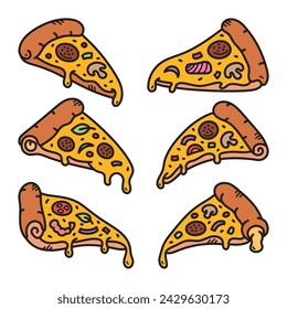 Pizza Doodle Vector Illustration, Isolated Background