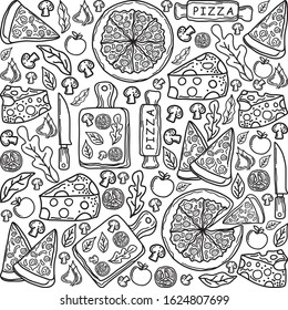 Pizza doodles with hand drawn vector, New, trendy and cute design