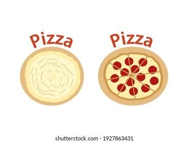 Pizza double cheese and sausage on white background. Italian fast food. Vector illustration.