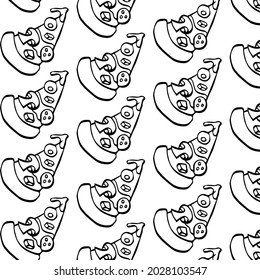 Pizza draw by hand seamless pattern. Vector fast food background for textiles, packaging, menu.