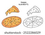Pizza drawing elements colorful and black and white version for medu decor, prints, banners, stickers, posters, etc. EPS 10