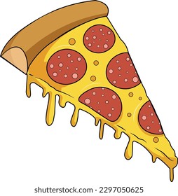 Pizza drawing melting cheese pepperoni, vector