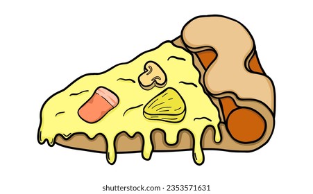 Dibujo de pizza colocado sobre un fondo blanco, ilustración vectorial.