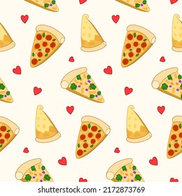 Pizza Drawing Vector Seamless Pattern. Awesome for classic product design, fabric, backgrounds, invitations, packaging design projects. Surface pattern design.