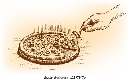 Pizza drawn by hand