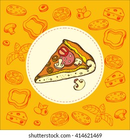Pizza. Pizza drawn. Hand drawn vector illustration.