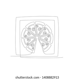 Pizza drawn in one black line on a white background. One-line drawing. Continuous line. Vector Eps10