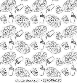 esquema de patrón de pizza y bebidas sin soldadura