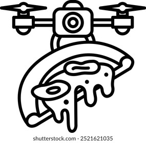 A pizza with a drone on top of it. The drone is blue and yellow. The pizza is covered in cheese and has a few toppings